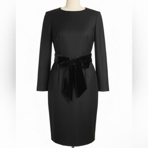 J. Crew Black Long-Sleeve Sheath Dress with Velvet Waist Bow